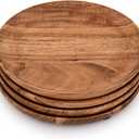 Samhita Acacia Wood Round Wood Plates Set of 4, Easy Cleaning & Lightweight for Dishes, Snack, Dessert (7" x 7" x 1")