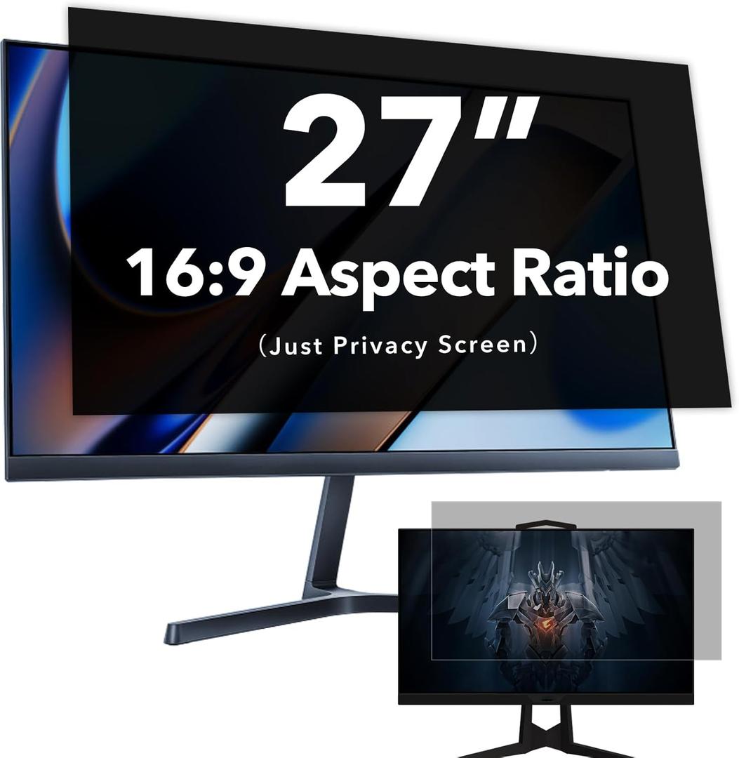 27 Inch Computer Privacy Screen for 16:9 Widescreen Monitor, Anti Glare Blue Light Filter, Anti-Scratch Computer Monitor Privacy Shield, Removable Privacy Screen Protector Film