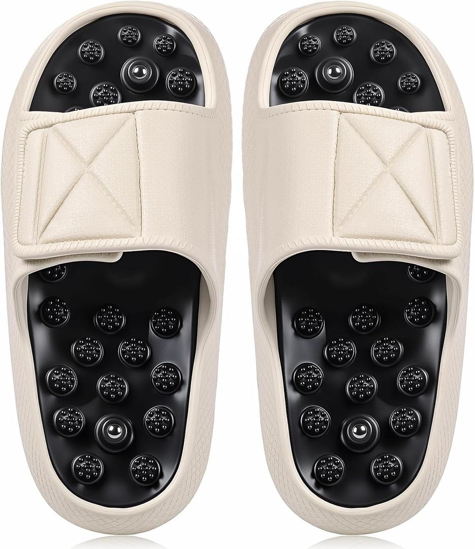 Glitopper Magnetic Acupressure Slippers Massage Slippers Acupressure Foot Shoes Reflexology Sandals Gift for Men Women Reduce Feet Neuropathy Pain Relief(Us Women 8.5-9.5/ Men 6.5-7.5,White)