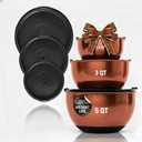 Samma Copper Mixing Bowls Set with Lids - Stainless Steel Interior, Non-Slip Black Silicone Base - Nesting Mixing Bowls for Baking, Cooking & Meal Prep (3-Piece Set)
