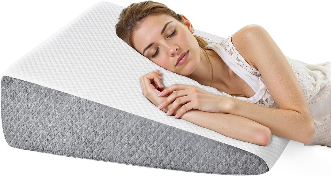 Sweetcrispy Wedge Pillow, Body Pillow for Sleep Apnea, Neck Pain Relief, Post Surgery, Sleeping Comfort, Acid Reflux, Heartburn, Back Pain Relief and Snoring, 7.5Inch White& Grey