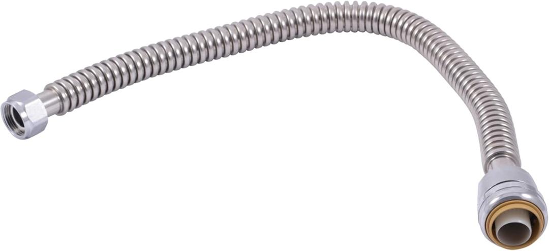 SharkBite 1 Inch x 3/4 Inch FIP x 24 Inch Stainless Steel Corrugated Flexible Water Softener Connector, Push to Connect Brass Plumbing Fitting, PEX Pipe, Copper, CPVC, PE-RT, HDPE, SS3096FLEX24LF