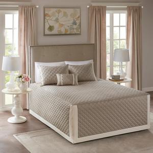 Madison Park Cotton Traditional Diamond Quilted Khaki Queen Quilt Set, 4pc