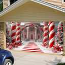 13X6ft Christmas Candyland Garage Door Decorations, Extra Large Candy Christmas Backdrop Background Photo Xmas Holiday Garage Door Covers Murals Backdrops Decoration for Home Holiday Party (Red)