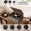 Vinyl Record Player 10-in-1 Music Center Turntable Built-in Speakers Support 3 Speed BT Wireless Input/Output AM/FM Radio CD Cassette Tape Player Aux RCA Auto Stop Vinyl Recording to USB/TF Card Brown