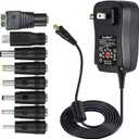 SoulBay 12V Power Supply Universal AC DC Adapter Charger with Adjustable Output 5V 9V 3V 6V 4.5V 7.5V 12 Volt 1A 1.5A 2A for LED Strip Light CCTV Camera BT Speaker GPS Webcam Router, 5 FT Cord, 30W