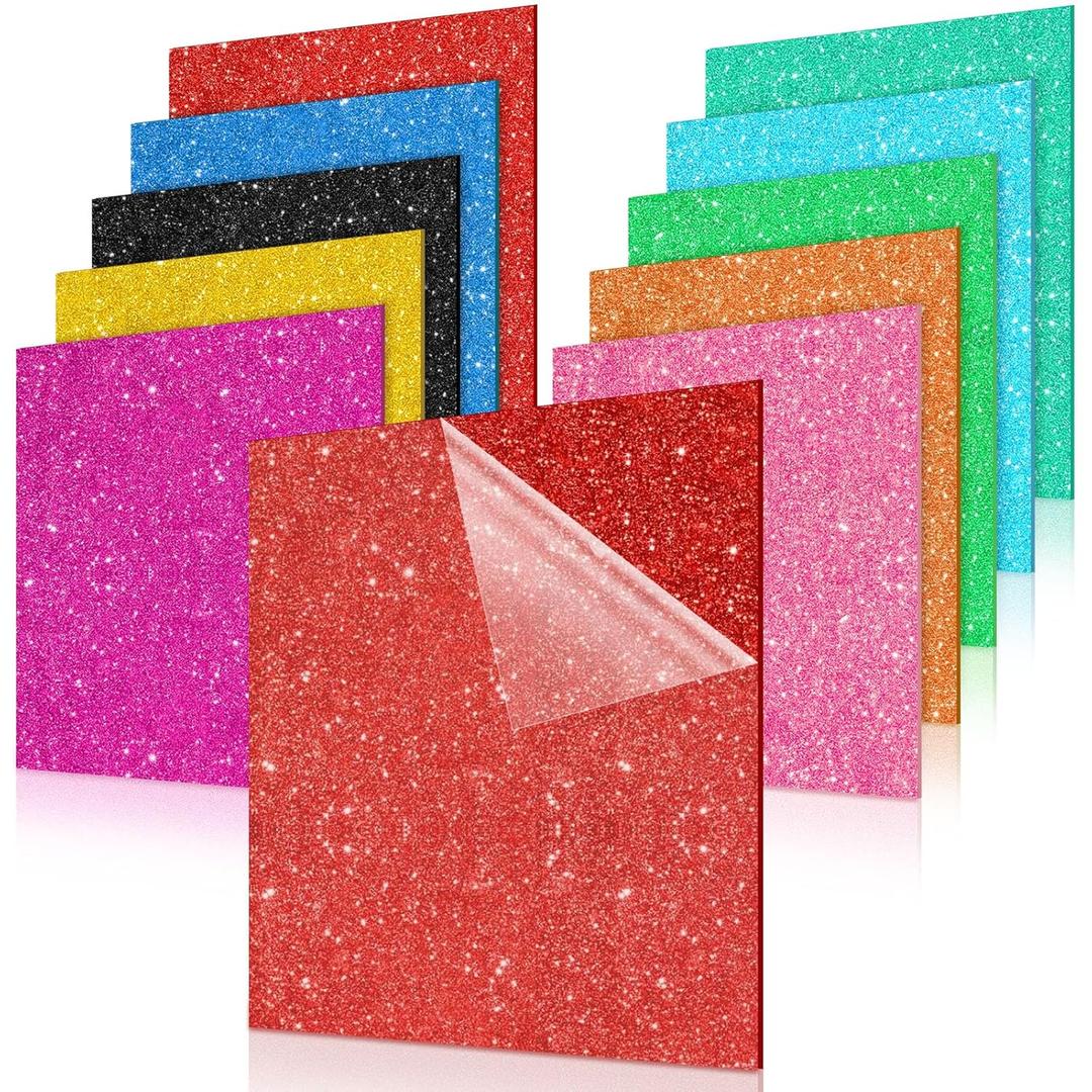 10 Pcs Glitter Colored Acrylic Sheets 8 x 8 Inch Translucent Glitter Plastic Panel Sheet with 1/8 Inch Thickness Square Acrylic Sheets for Laser Cutting, Art Craft, Sawing, Engraving, DIY Decoration