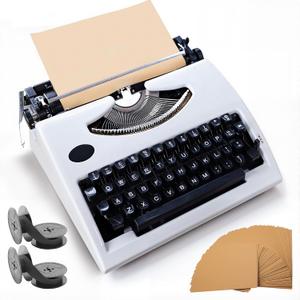 Vintage Typewriter Manual Writing Machine, Restored Classic Typing Tool with 2 Ink Ribbons + 100 Kraft Sheets, Antique Decor for Home Office Desk, Study Room Display