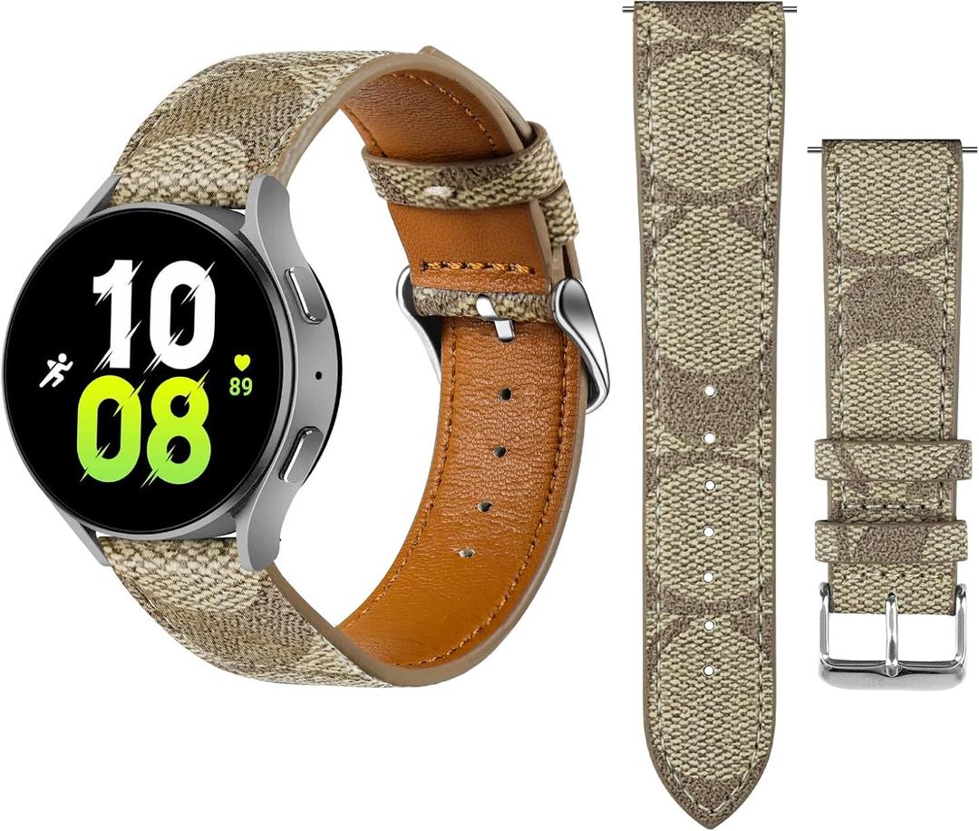 Leather Bands Compatible with Samsung Galaxy Watch 5/4/6 40mm 44mm/5 Pro 45mm/4 Classic 42mm 46mm, 20mm Luxury Retro Leather Straps for Galaxy Active 2 40mm 44mm/Watch 3 41mm Women Men (Brown)