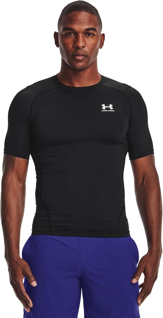 Under Armour Men's HeatGear Compression Short-Sleeve T-Shirt (Large, Black (001)/White)