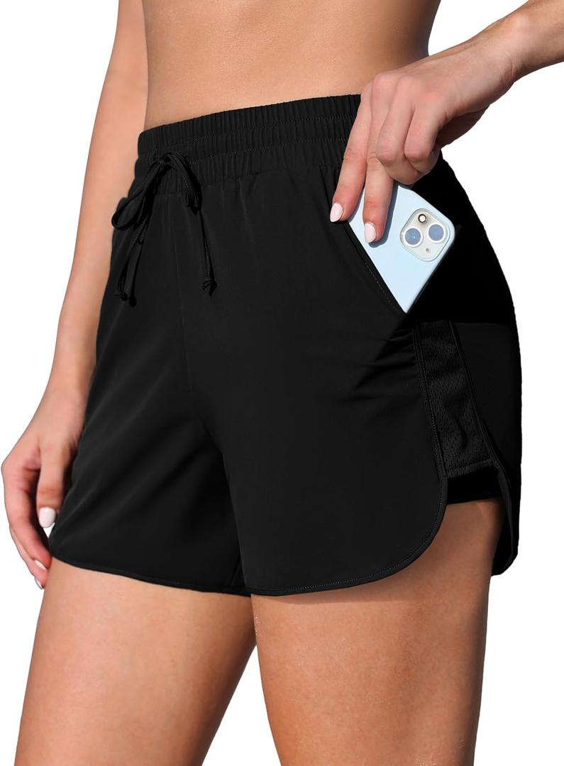 ATTRACO Women Swim Shorts Side Split Swim Trunk 2 in 1 Board Shorts with Pockets Swim Bottom (3X-Large)