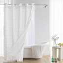 Farmhouse Shower Curtain with Snap-in Liner,No Hooks Needed,Boho Fabric Shower Curtains with Tassels for Rustic Neutral Bathroom Decor,with Magnets,Water Repellent&Machine Washable,White,71x74Inch