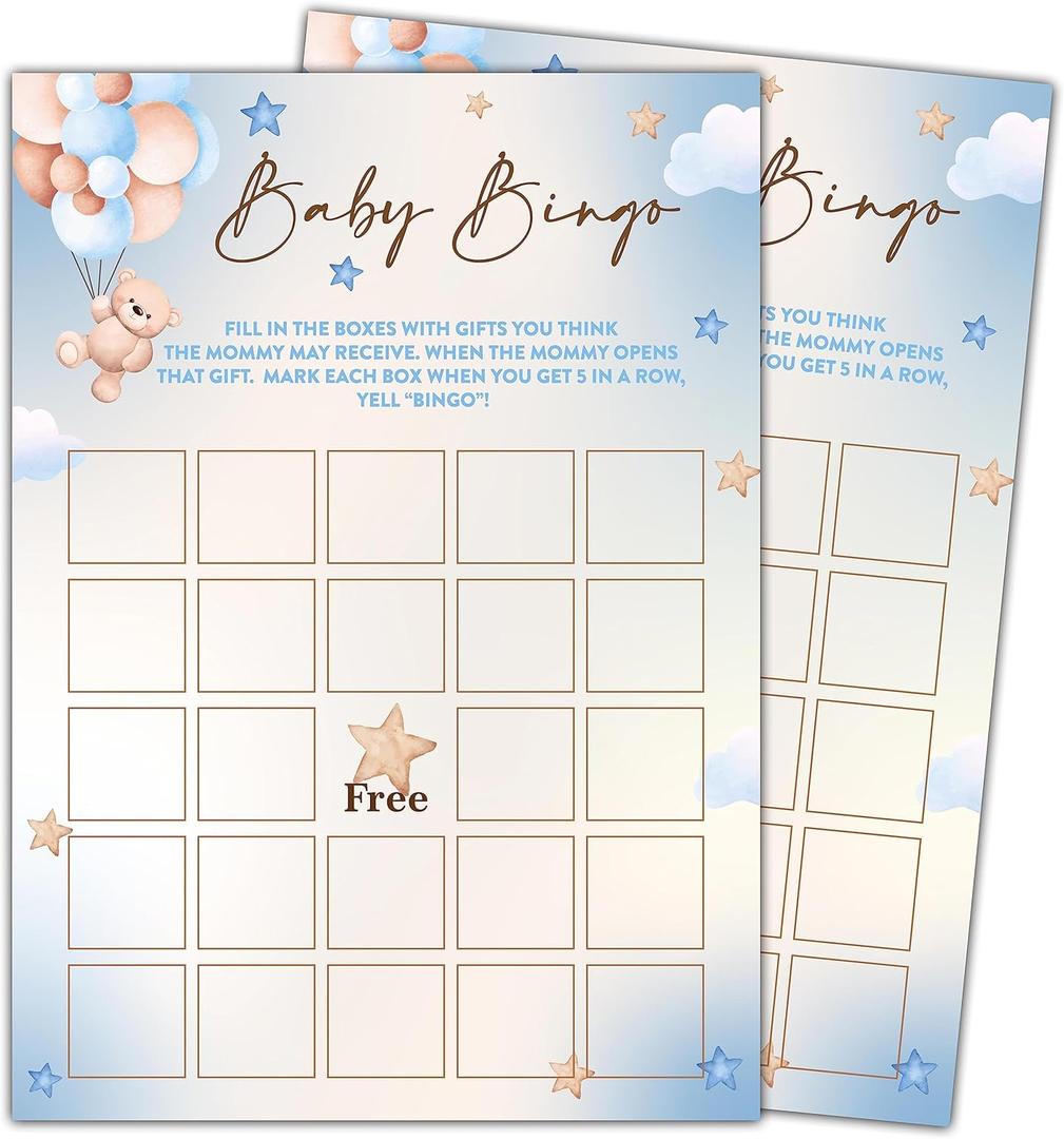 YSTEP We Can Bearly Wait 30 Baby Bingo Fill-in Game Cards, Gender Reveal Party Supplies Favors (5"x7") - F04
