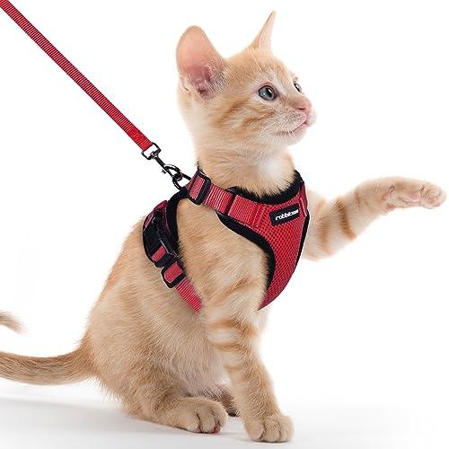 rabbitgoo Cat Harness and Leash for Walking, Escape Proof Soft Adjustable Vest Harnesses for Cats, Easy Control Breathable Reflective Strips Jacket, Red, XXS