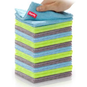 24-Pack Microfiber Cleaning Cloth, 11.5x11.5 Microfiber Towels for Cars, Dishes & House, for Detailers, Chefs & Efficient Home | Scratch-Free, Lint-Free, Ultra Absorbent(Blue/Green/Grey)
