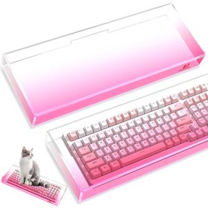 ZIYOU LANG KC04 Acrylic Clear Transparent Keyboard Cover(17.4*6.5*1.89) with Dustproof Waterproof Anti-hit Anti-cat Protective Case for Compact Layout 94/96/98Key Mechanical Gaming Keyboard(Pink)
