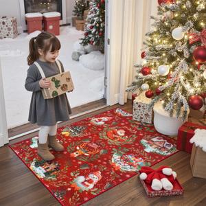 Anidaroel 2x3 Christmas Entryway Rug Non-Slip Indoor Holiday Christmas Rugs, Washable Small Kitchen Rugs Soft Xmas Throw Rug Ultra-Thin Indoor Door Mat for Entry Entrance Holiday Decor, Red