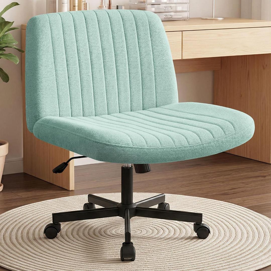 Orange Factory Criss Cross Chair Wheels Wide Cross Legged Office Desk Vanity Chair Comfy Fabric Armless Adjustable Swivel for Home Computer Task (Mint Wheel, Fabric), 35.6 inches x 25.5 inches x 20 inches