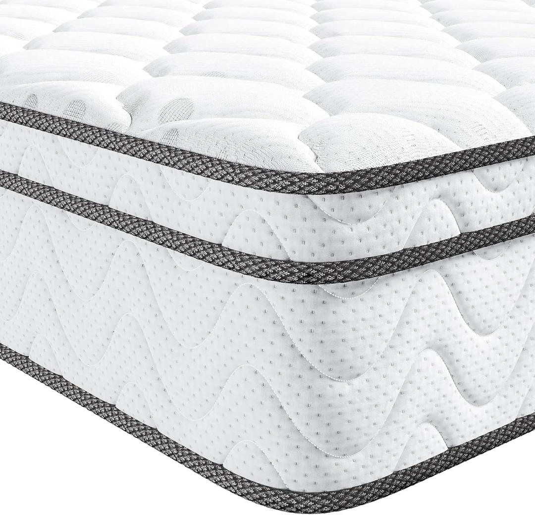 Vesgantti Twin XL Mattress 10 Inch, Fiberglass-Free | Cool Sleep Hybrid Mattress in a Box - Memory Foam & Pocket Springs, Ergonomic Design, Pressure Relief, Medium Firm Feel, 39"*80"*10" White