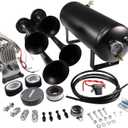 12V 4 Trumpets Train Horn Kit 150psi Complete Onboard System 150psi Air Compressor 1.5 Gallon Air Tank 4 Trumpets Fits Any Vehicle Truck Car Semi Pickup Replacement for Jeep RV SUV Super Loud dB (Not Specified)