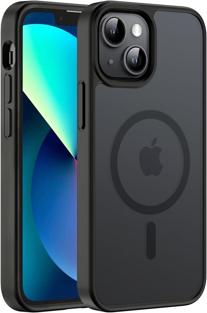 Hualele Magnetic for iPhone 13 Mini Case & iPhone 12 Mini Case,Compatible with MagSafe, Military Grade Dropproof Translucent Matte Hard Back Soft Edge Slim Phone Case iPhone 13/12 Mini,Black