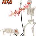 5.4Ft Halloween Skeleton with Skeleton Dog - Life Size Skeleton with Glowing Eyes Scary Creepy Sound Movable Joints Full Size Posable Skeleton Decor Halloween Decorations Outdoor Indoor