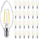 Ascher E12 LED Classic Candelabra Clear Light Bulb, 4W, Equivalent 40W, Warm White 2700K, Non-Dimmable, Filament Clear Glass, Pack of 24