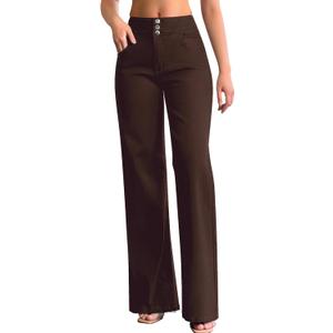 roswear Women's Wide Leg Jeans Casual High Waisted Stretch Baggy Loose Denim Pants (Large, Brown)