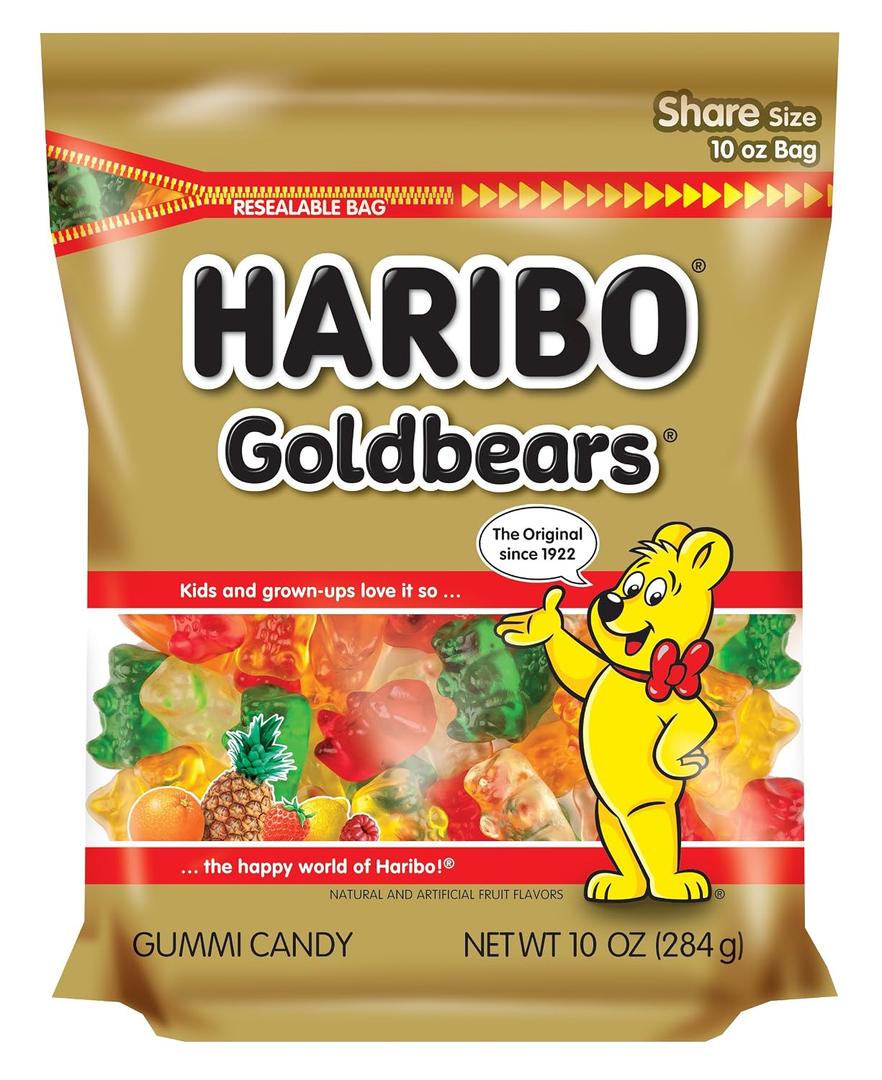 HARIBO Gummi Candy, Original Goldbears, 10 oz. Stand Up Bag (Pack of 8) (EXP 03/20/27)