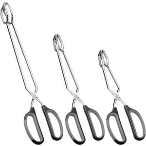 Stainless Steel Scissor Tongs Cooking Tongs Set, Set of 3 (Black Handle, 10" 12" 16")