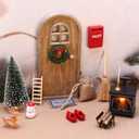 15Pcs Christmas Elf Fairy Door Decorations, DIY Miniature Enchanted Fairy Door Kit, Outdoor Xmas Decor Mini Wooden Miniature for Xmas Accessories Fairy Tale