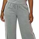 Ulovmi Women's 2 Piece Lounge Sets Crew Neck Short Sleeve Tops Wide Leg Pants Casual Matching Outfit Tracksuit with Pockets (Gray, L)