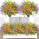 ATTGREAT Artificial Spring Flowers Outdoors UV Resistant Fake Greenery Plants Realistic Plastic Flowers Outside Faux Silk Wildflowers for Home Planter Porch Garden Decor, 12 Bundles (Multicolor)