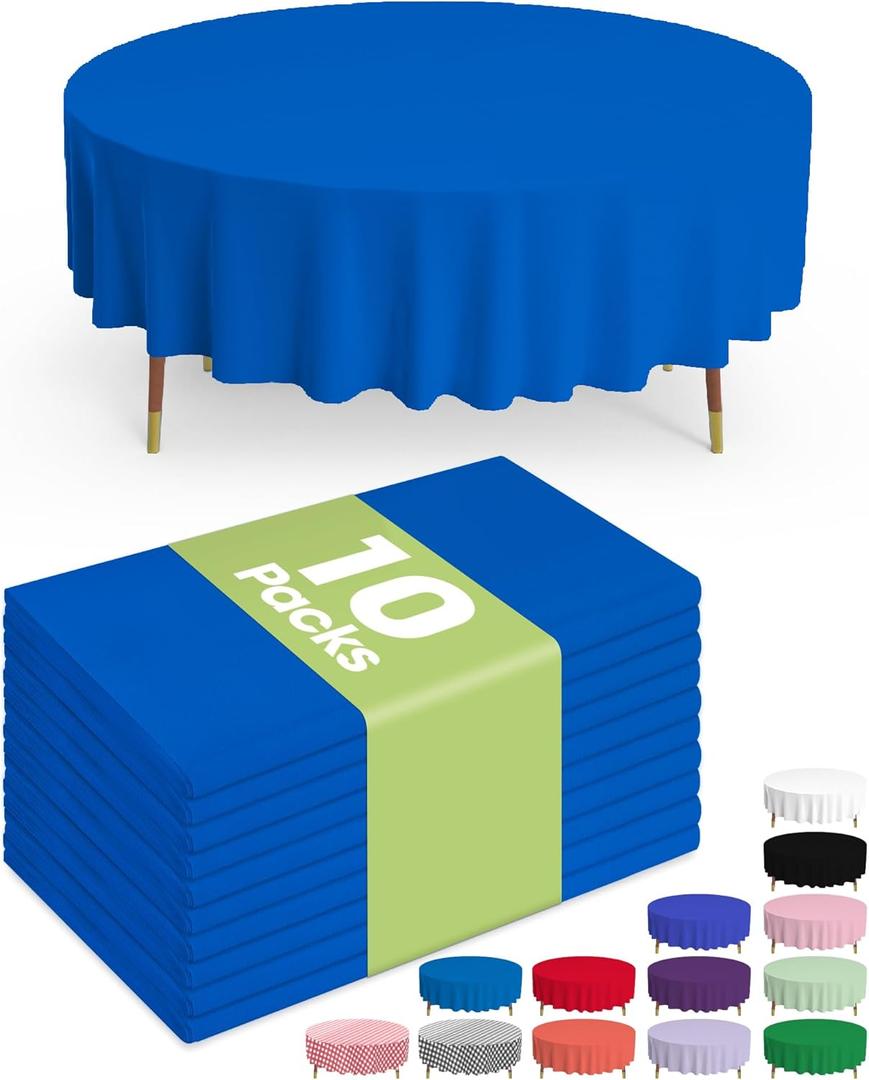 Pureegg Plastic Table Cloth Disposable - 10 Pack, Disposable Table Cloths, Graduation Decorations Class of 2025, Royal Round Tablecloths, 84'' Blue Plastic Tablecloth, Leakproof & Sturdy, Blue (84" Round)