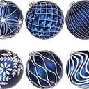 Lanpn 6 Pcs 6" Large Christmas Balls Ornaments, Outdoor Xmas Tree Hanging Decorations, Shatterproof Christmas Ball Ornament Set for Home Winter Holiday, Assorted Relief Pattern, Blue & White