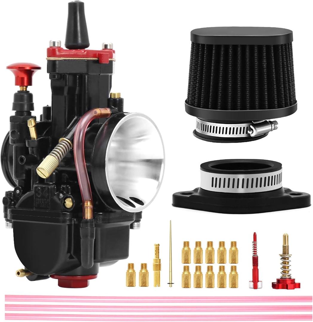 PWK Carburetor Kit 28mm Racing Carb Universal for 75cc to 125cc 2T 4T Carburetor with Air Filter Intake Manifold Boot Main Jets Motorcycle Scooters Dirt Bike Motocross ATV Quad Enduro Off Road (28mm)