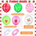 Skylety 60 Pcs Strawberry Balloons Berry Sweet One Birthday Decorations with Polka Dots & 2 Ribbons for Strawberry Theme 1st Birthday, Baby Shower, Summer Fruit Party Supplies for Girls