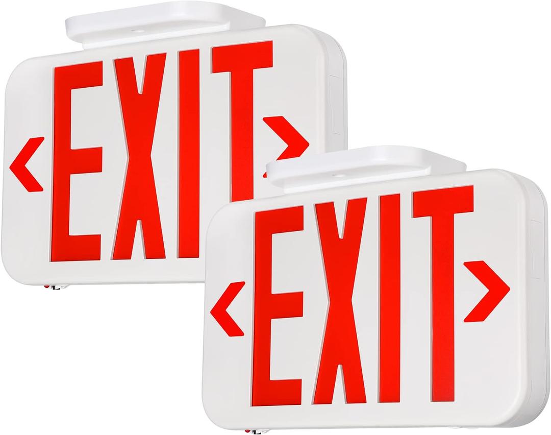 TORCHSTAR LED Exit Sign, Emergency Exit Light with Battery Backup, Double Face, UL 924, AC 120/277V, Damp Location, Hardwired Red Letter Exit Lights for Business Indoor, Pack of 2, 2 units