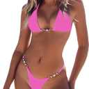 TASHEHE Women's Triangle Thong Bikini Set Sexy String Brazillian Two Piece Swimsuit Cute Bikini Bathing Suit (Pink, S)