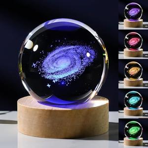 3D Galaxy Crystal Ball Night Light with Remote Upgraded 2.36 Inch Galaxy Planets Glass Ball Lamps with 16 Color LED Wooden Base for Birthday, Astronomy Space Universe Gifts for Boys Girls