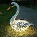 HIIGH Outdoor Garden Solar Lights, Decorative Swan Sculptures Pathway Stake Metal LED Lamp, Waterproof Yard Art Ornaments for Patio Walkway Pathway Lawn Decor,15.5inch