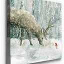 Renditions Gallery Reindeer and Cardinal Wall Art, Cute Christmas Artwork, Snowy Winter Forest, Scenic Nature, Premium Gallery Wrapped Canvas Decor, Ready to Hang, 24 in H x 24 in W, Made in America