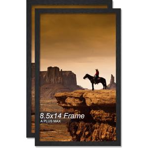 A PLUS MAX 8.5x14 Picture Frame Set of 2, Black Engineered Wood Frame for 8.5 x 14 Inch Picture Poster Photo, Light Weight 8.5 by 14 Frame with Wood-grain for Wall - 2 Pack/Black/8.5"x14"