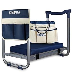 Aimerla K5 Foldable Garden Kneeler Seat Heavy Duty (Detachable Cloud Kneeler Pad) Garden Stool - 2 Large Capacity Garden Tool Bags with Pockets - Portable Garden Bench for Indoor and Outdoor