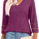 XIEERDUO 3/4 Length Sleeve Womens Tops Dressy Casual Blouses for Women 2025 Trendy V Neck T Shirts Summer Clothes, Size L, Dusty Rose