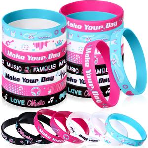Capoda 24 Pcs Music Silicone Bracelets Bulk Rubber Wristbands Piano Notes Dance Challenge Inspirational Wristbands Gift for Girls Boys students Short Video Musical Party Favors Birthday Supplies