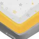 American Baby Company 10 3 Packs 100% Natural Cotton Fitted Crib Sheets 52" x 28" - Soft, Breathable, Hypoallergenic & Gentle Toddler Bed Sheets, Yellow Star/Yellow/Gray, Neutral for Boys & Girls