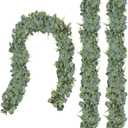 CQURE 3Pcs Eucalyptus Garland,Artificial Eucalyptus Leaves Table Greenery Garland Wreath Vines for Wedding Party Table Fireplace Bedroom Wall Room Decor (17.7 Ft)