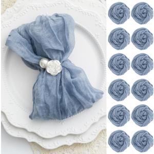 60 Pack Dusty Blue Cheesecloth Napkins Washable 21x21 Inches Dusty Blue Cloth Napkins Set of 60 Bridal Baby Shower Dinner Table Napkins for Wedding Rustic Boho Cotton Gauze Summer Party Table Decor