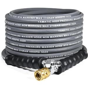 YAMATIC Pressure Washer Hose 50 FT, 5/16" Non-Marking Hot Water Use, 4000 PSI Steel Wire Braided Rubber Jacket  Replacement Power Washer Hose for Commercial Use